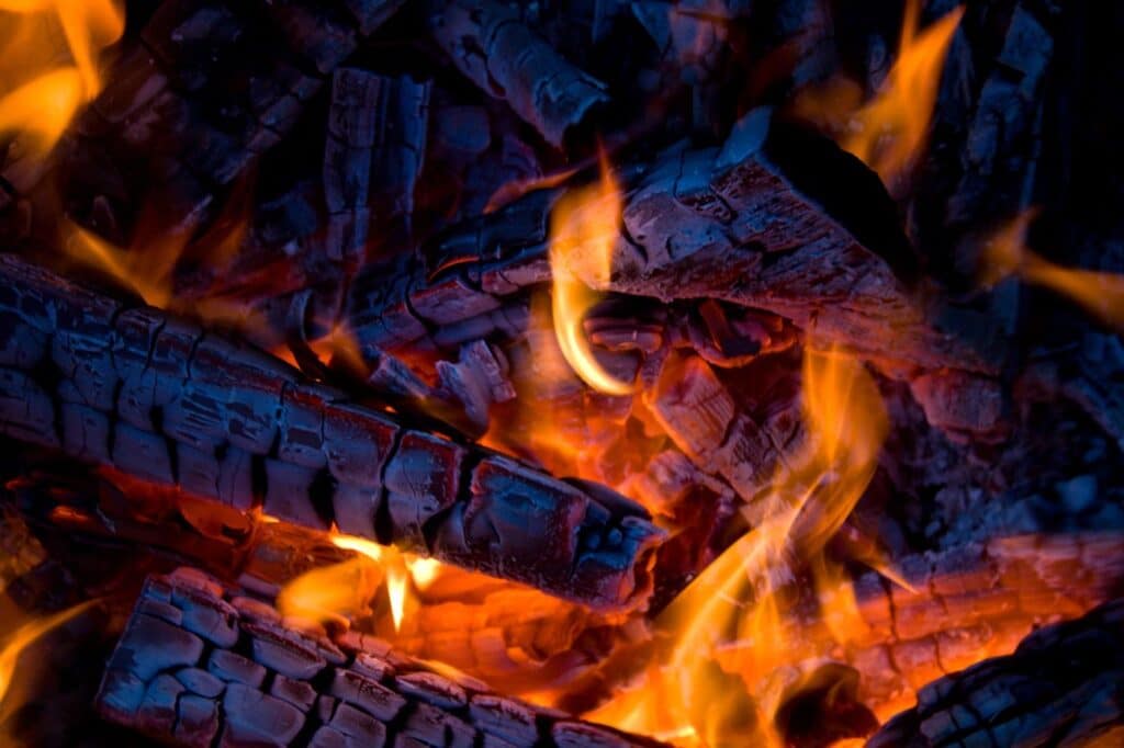 close up of firewood burning