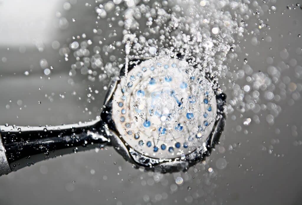 shower head with flowing water